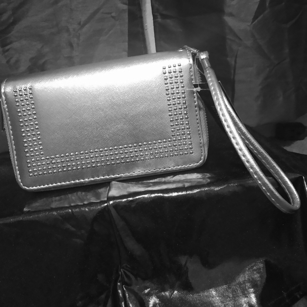 Silver and gold rhinestone clutch